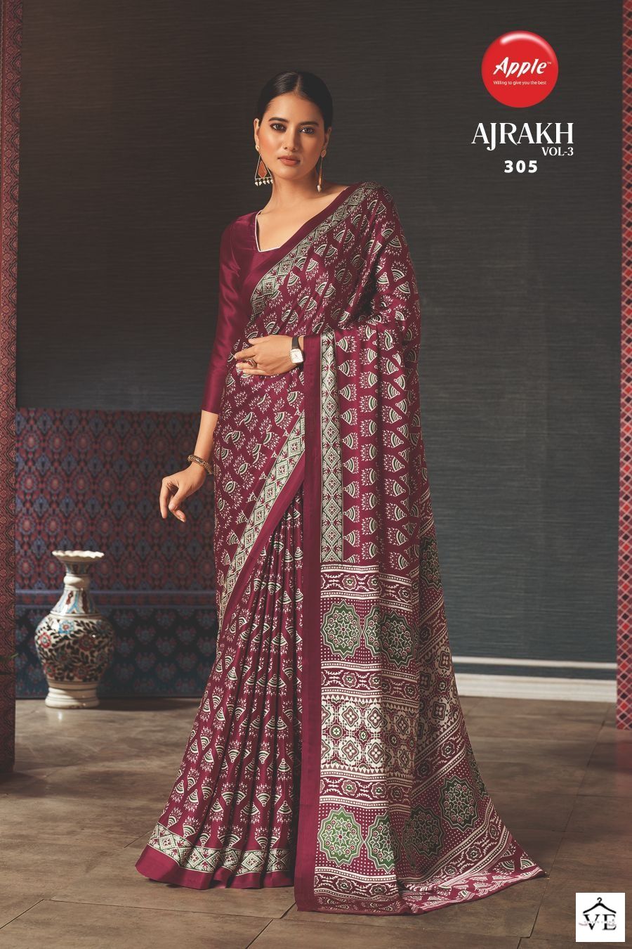 Apple Ajrakh Vol 3 Japan Crape Wholesale Sarees Catalog — Wholesale Sarees, MPA wholesale from Surat - Gallery Image 4