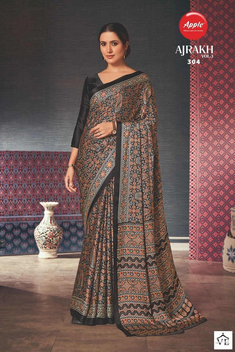 Apple Ajrakh Vol 3 Japan Crape Wholesale Sarees Catalog — Wholesale Sarees, MPA wholesale from Surat - Gallery Image 5