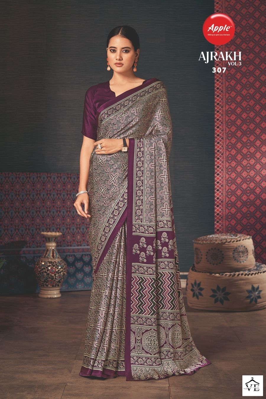 Apple Ajrakh Vol 3 Japan Crape Wholesale Sarees Catalog — Wholesale Sarees, MPA wholesale from Surat - Gallery Image 6