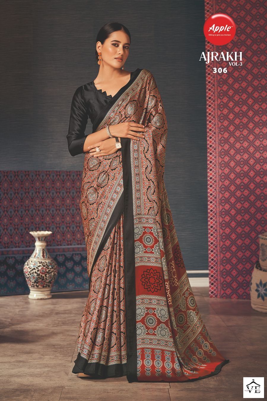 Apple Ajrakh Vol 3 Japan Crape Wholesale Sarees Catalog — Wholesale Sarees, MPA wholesale from Surat - Gallery Image 7