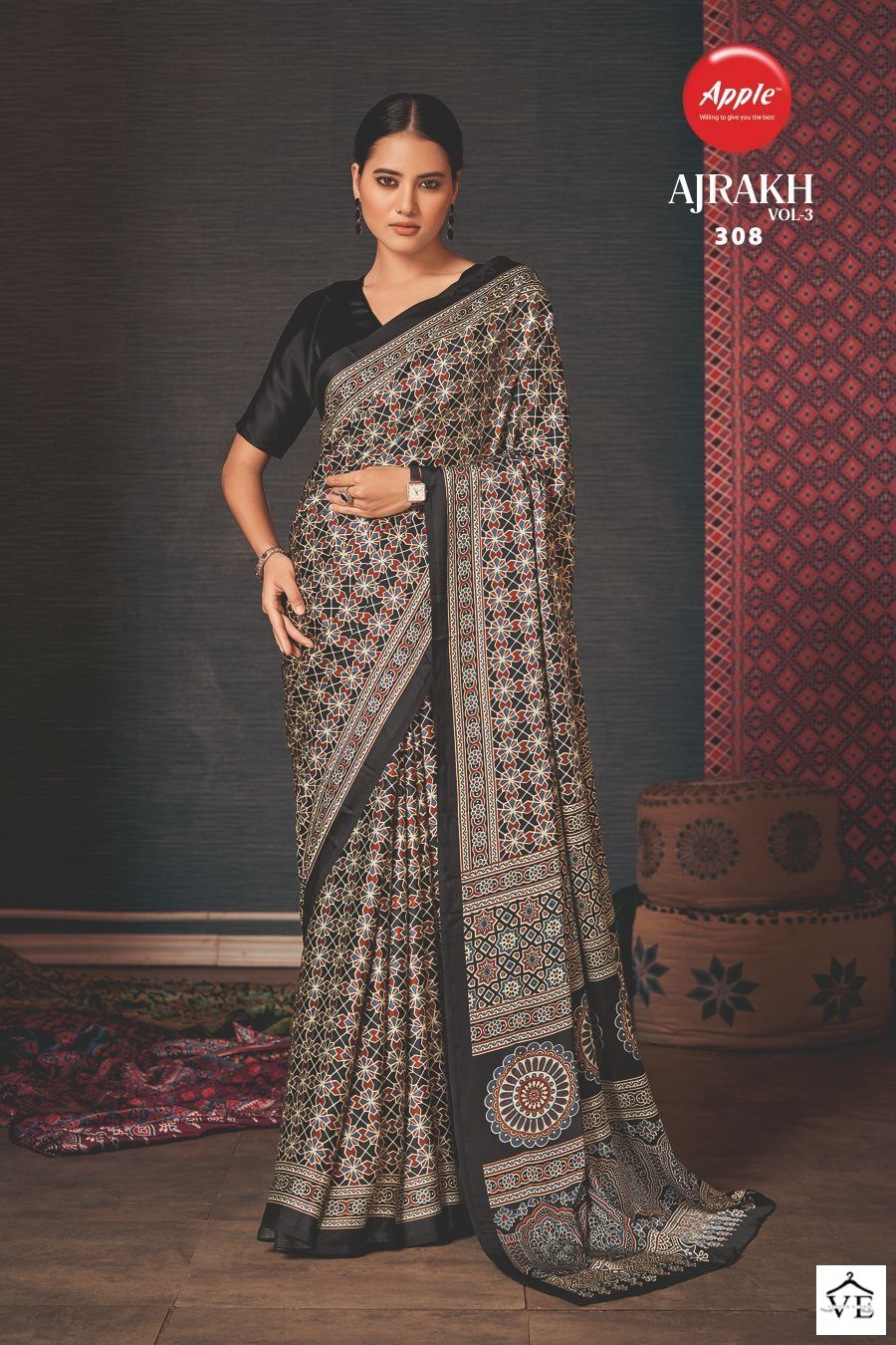Apple Ajrakh Vol 3 Japan Crape Wholesale Sarees Catalog — Wholesale Sarees, MPA wholesale from Surat - Gallery Image 8