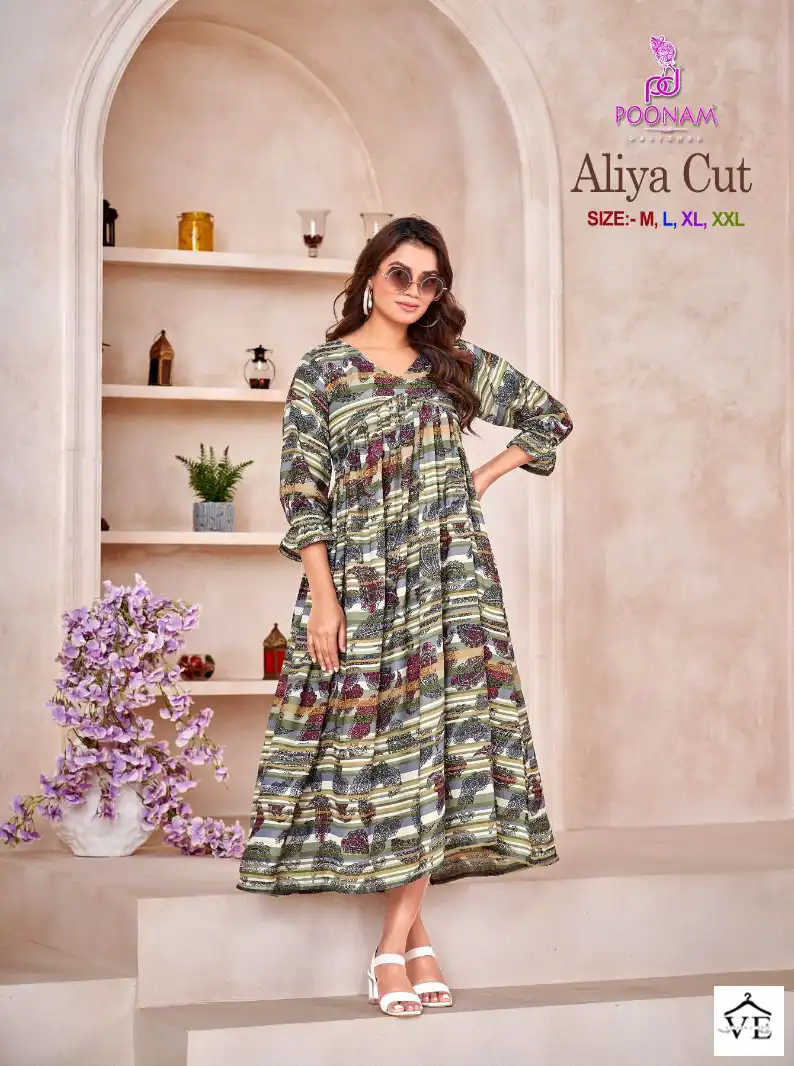 Poonam Designer Aliya Cut Rayon Wholesale Gown Catalog — Wholesale Kurtis, MPA wholesale from Surat — view 3
