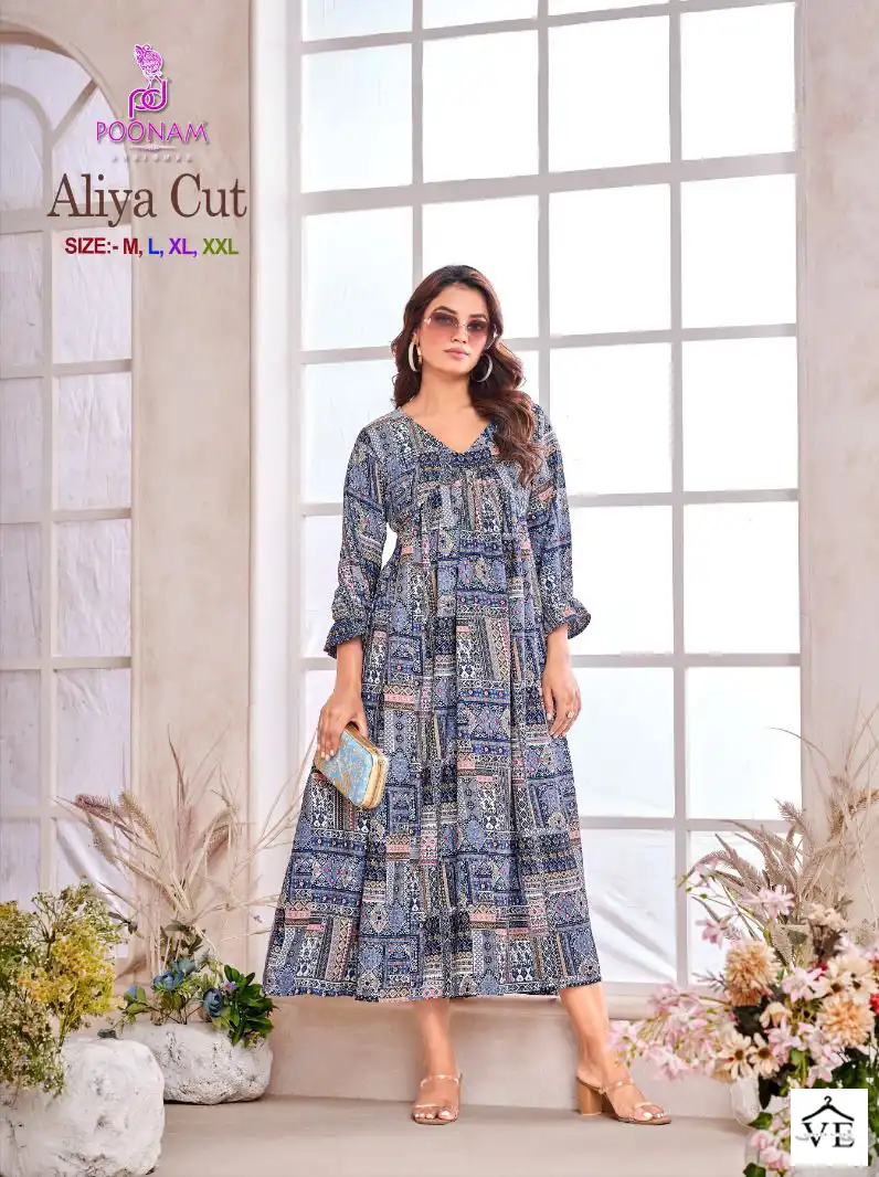 Poonam Designer Aliya Cut Rayon Wholesale Gown Catalog — Wholesale Kurtis, MPA wholesale from Surat — view 4