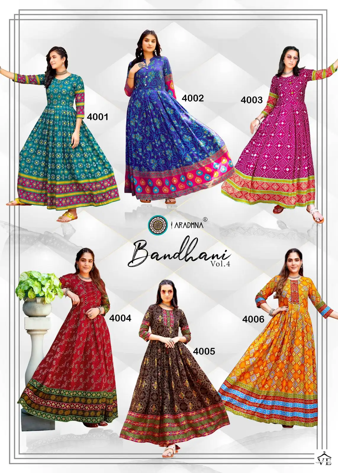 Aradhna Bandhani Vol 4 Rayon Wholesale Long Gown Catalog — Wholesale Kurtis, MPA wholesale from Surat — view 14