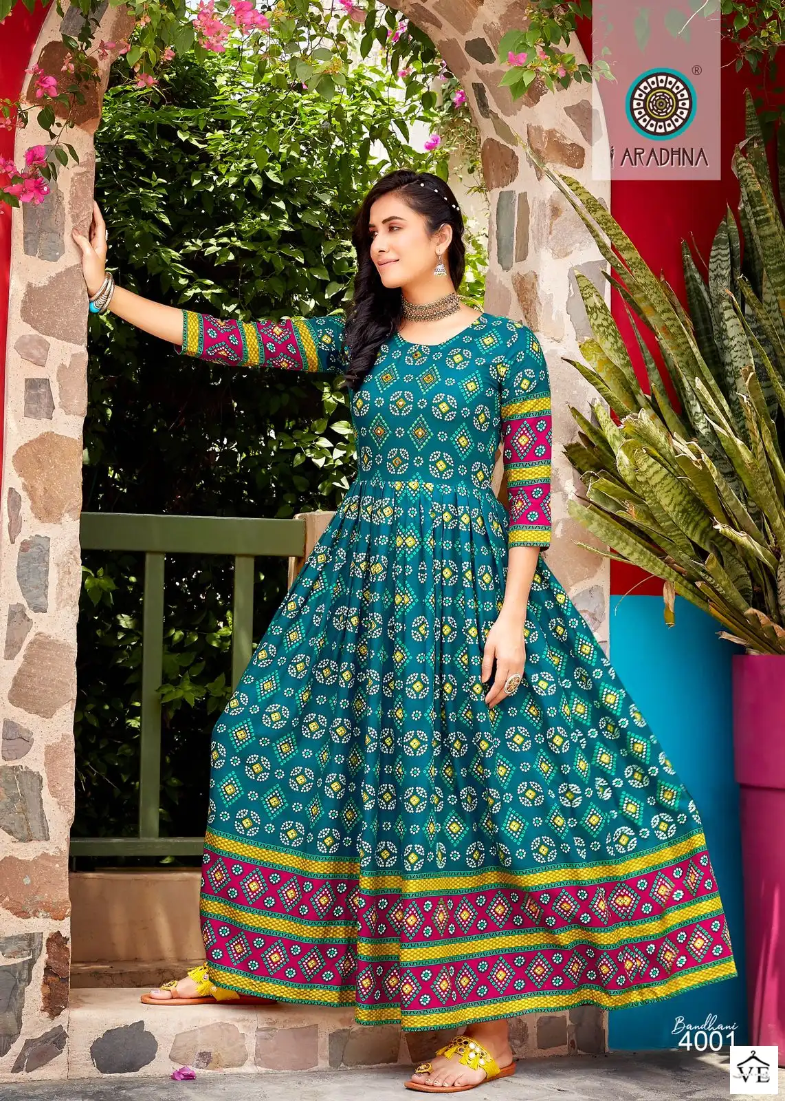 Aradhna Bandhani Vol 4 Rayon Wholesale Long Gown Catalog — Wholesale Kurtis, MPA wholesale from Surat - Gallery Image 3