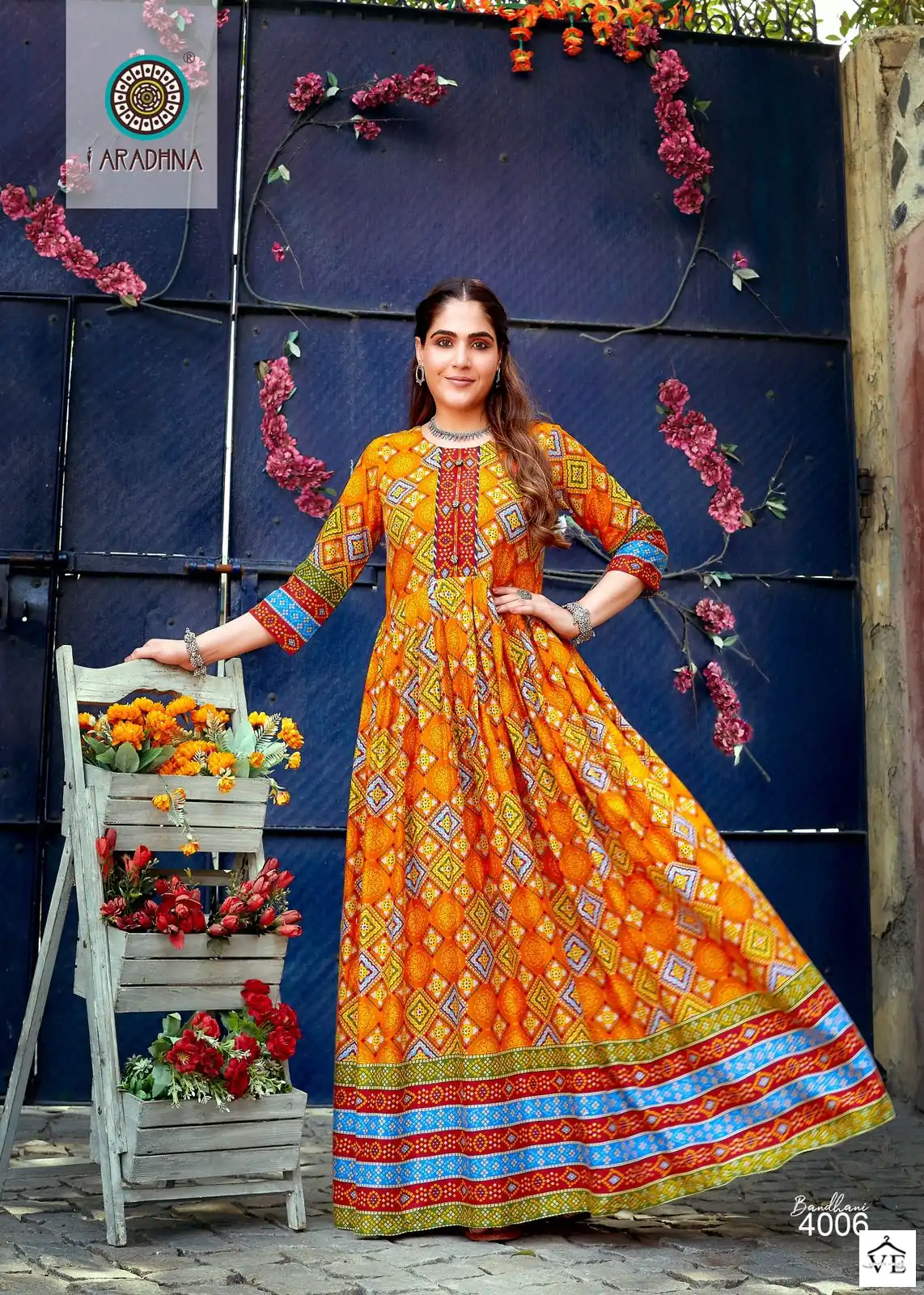 Aradhna Bandhani Vol 4 Rayon Wholesale Long Gown Catalog — Wholesale Kurtis, MPA wholesale from Surat - Gallery Image 7