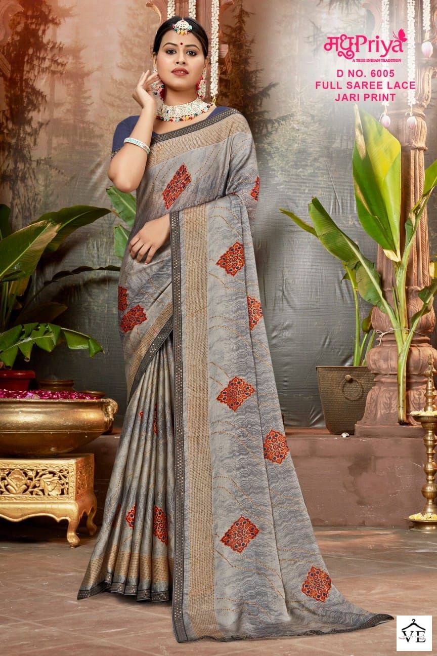 Madhupriya Black Berry D.No 6005 P C Moss Chiffon Wholesale Sarees Catalog — Wholesale Sarees, MPA wholesale from Surat — view 2