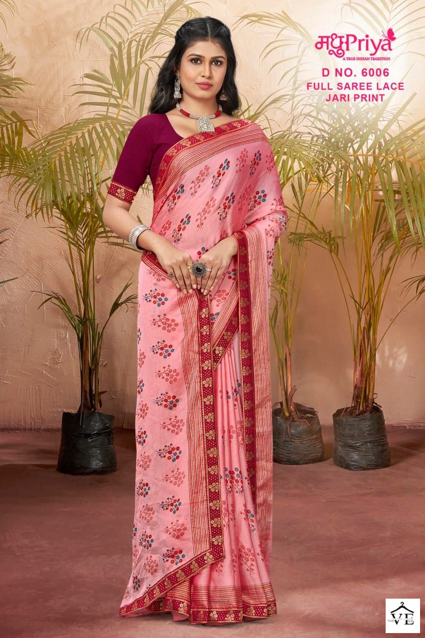 Madhupriya Black Berry D.No 6006 P C Moss Chiffon Wholesale Sarees Catalog — Wholesale Sarees, MPA wholesale from Surat — view 3
