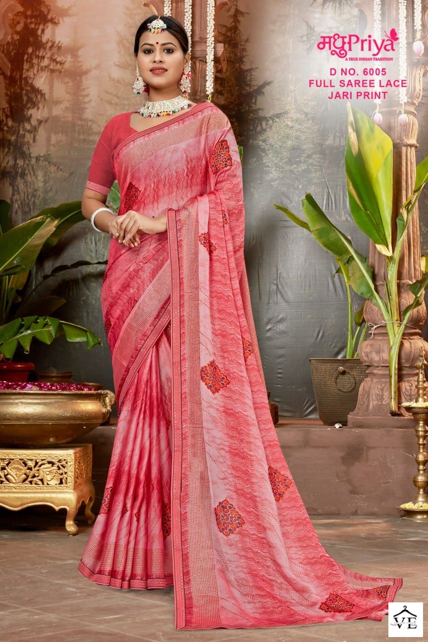 Madhupriya Black Berry D.No 6005 P C Moss Chiffon Wholesale Sarees Catalog — Wholesale Sarees, MPA wholesale from Surat — view 4
