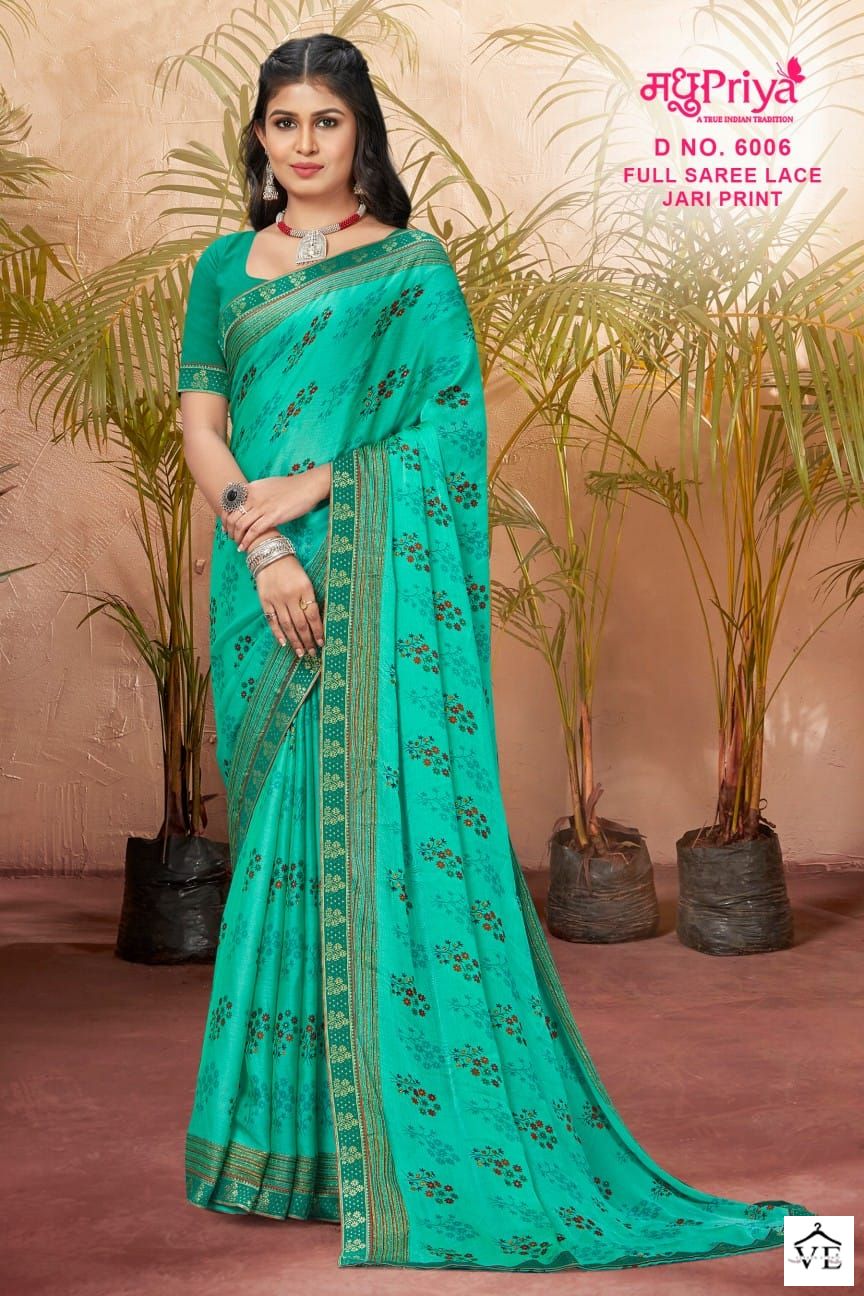 Madhupriya Black Berry D.No 6006 P C Moss Chiffon Wholesale Sarees Catalog — Wholesale Sarees, MPA wholesale from Surat — view 4