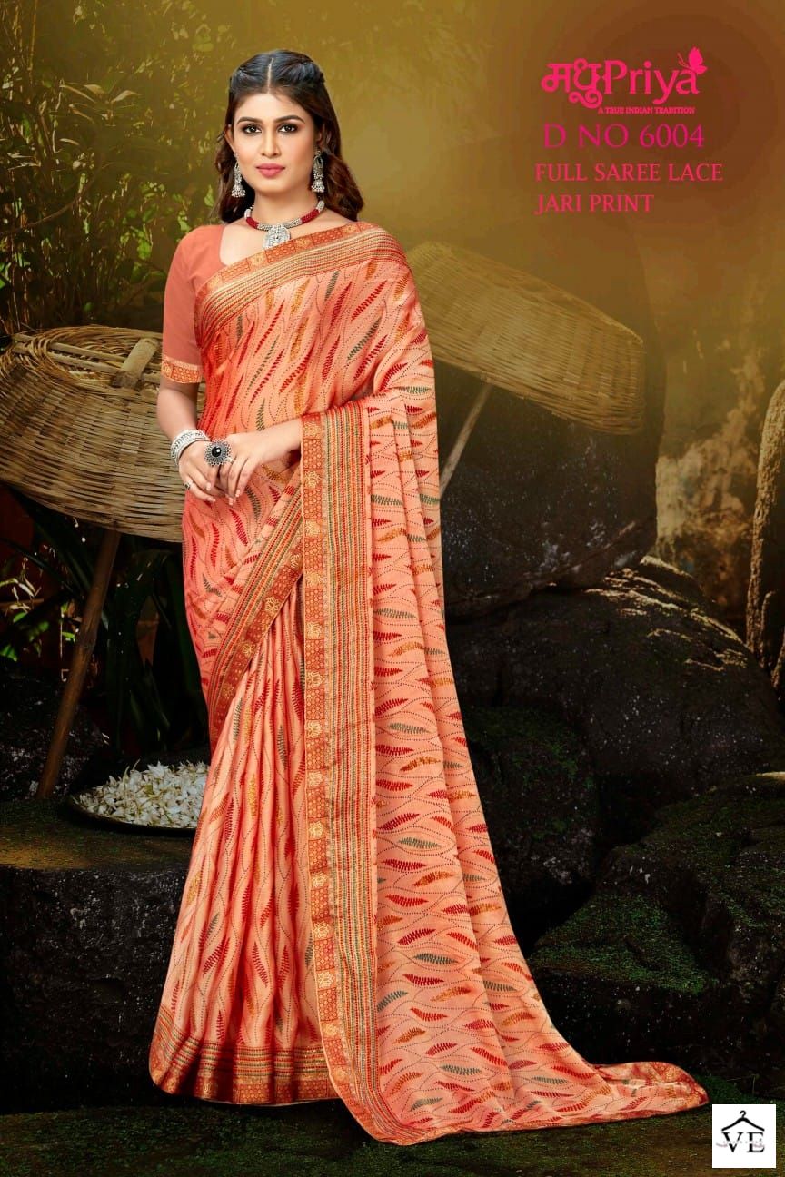 Madhupriya Black Berry D.No 6004 P C Moss Chiffon Wholesale Sarees Catalog — Wholesale Sarees, MPA wholesale from Surat — view 3