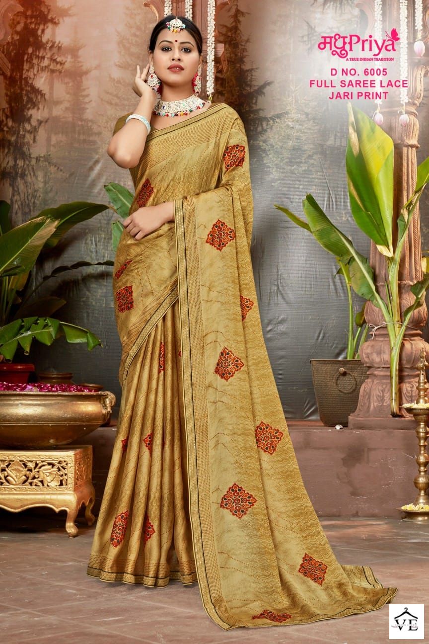 Madhupriya Black Berry D.No 6005 P C Moss Chiffon Wholesale Sarees Catalog — Wholesale Sarees, MPA wholesale from Surat — view 5
