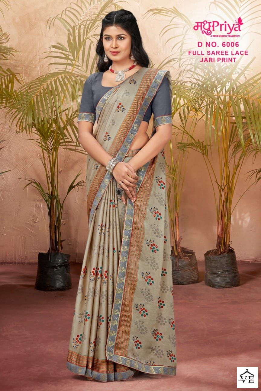 Madhupriya Black Berry D.No 6006 P C Moss Chiffon Wholesale Sarees Catalog — Wholesale Sarees, MPA wholesale from Surat — view 5