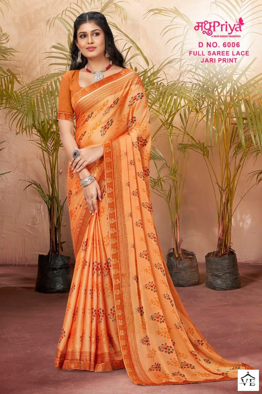 Madhupriya Black Berry D.No 6006 P C Moss Chiffon Wholesale Sarees Catalog — Wholesale Sarees, MPA wholesale from Surat — view 6