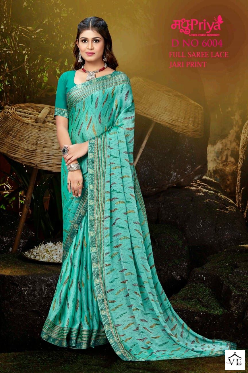 Madhupriya Black Berry D.No 6004 P C Moss Chiffon Wholesale Sarees Catalog — Wholesale Sarees, MPA wholesale from Surat — view 5