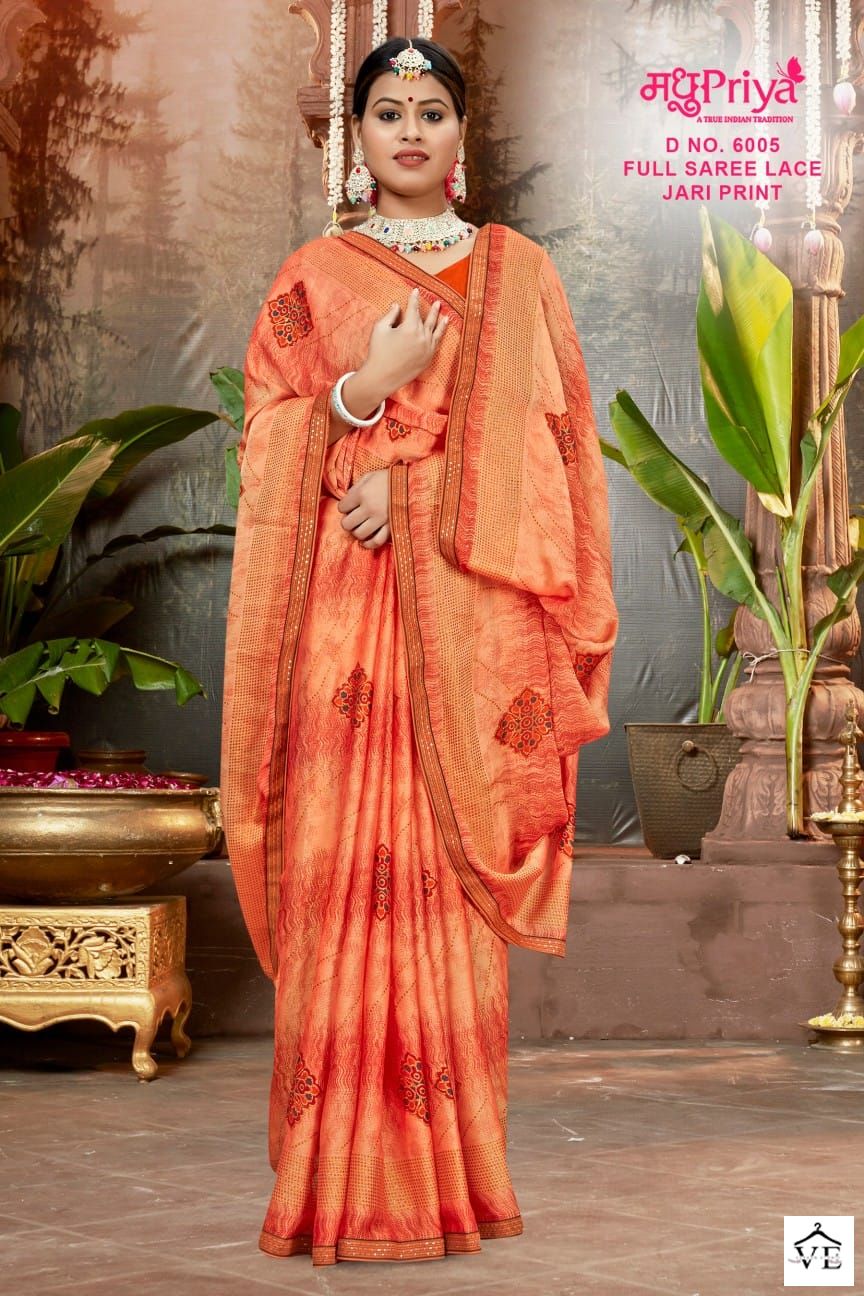 Madhupriya Black Berry D.No 6005 P C Moss Chiffon Wholesale Sarees Catalog — Wholesale Sarees, MPA wholesale from Surat — view 6