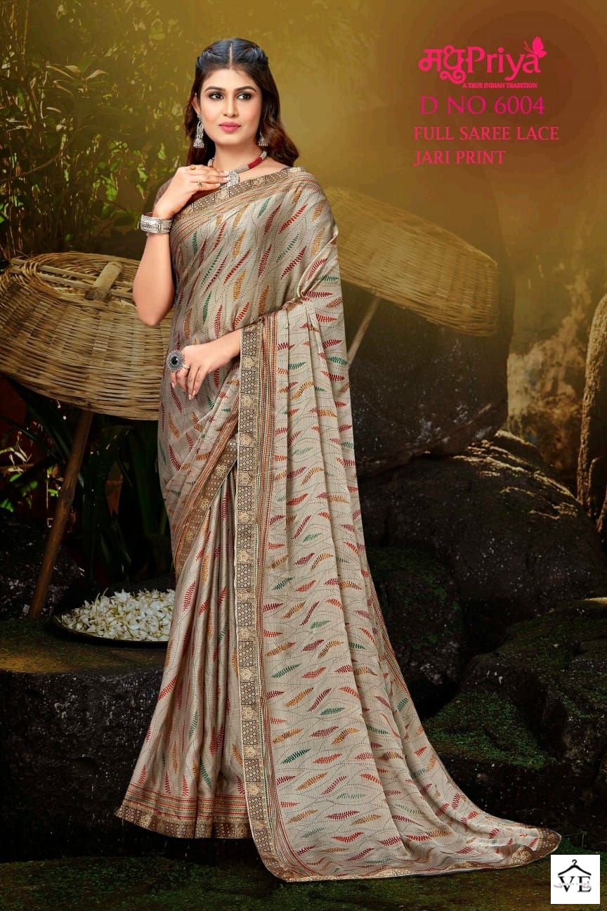 Madhupriya Black Berry D.No 6004 P C Moss Chiffon Wholesale Sarees Catalog — Wholesale Sarees, MPA wholesale from Surat — view 6