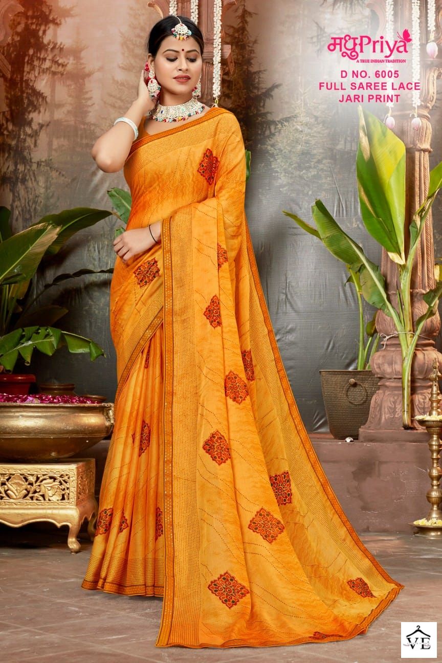 Madhupriya Black Berry D.No 6005 P C Moss Chiffon Wholesale Sarees Catalog — Wholesale Sarees, MPA wholesale from Surat — view 7