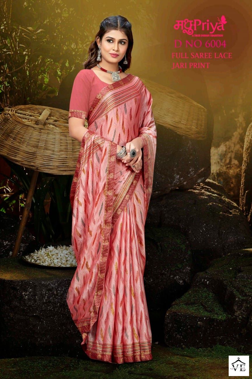 Madhupriya Black Berry D.No 6004 P C Moss Chiffon Wholesale Sarees Catalog — Wholesale Sarees, MPA wholesale from Surat — view 7