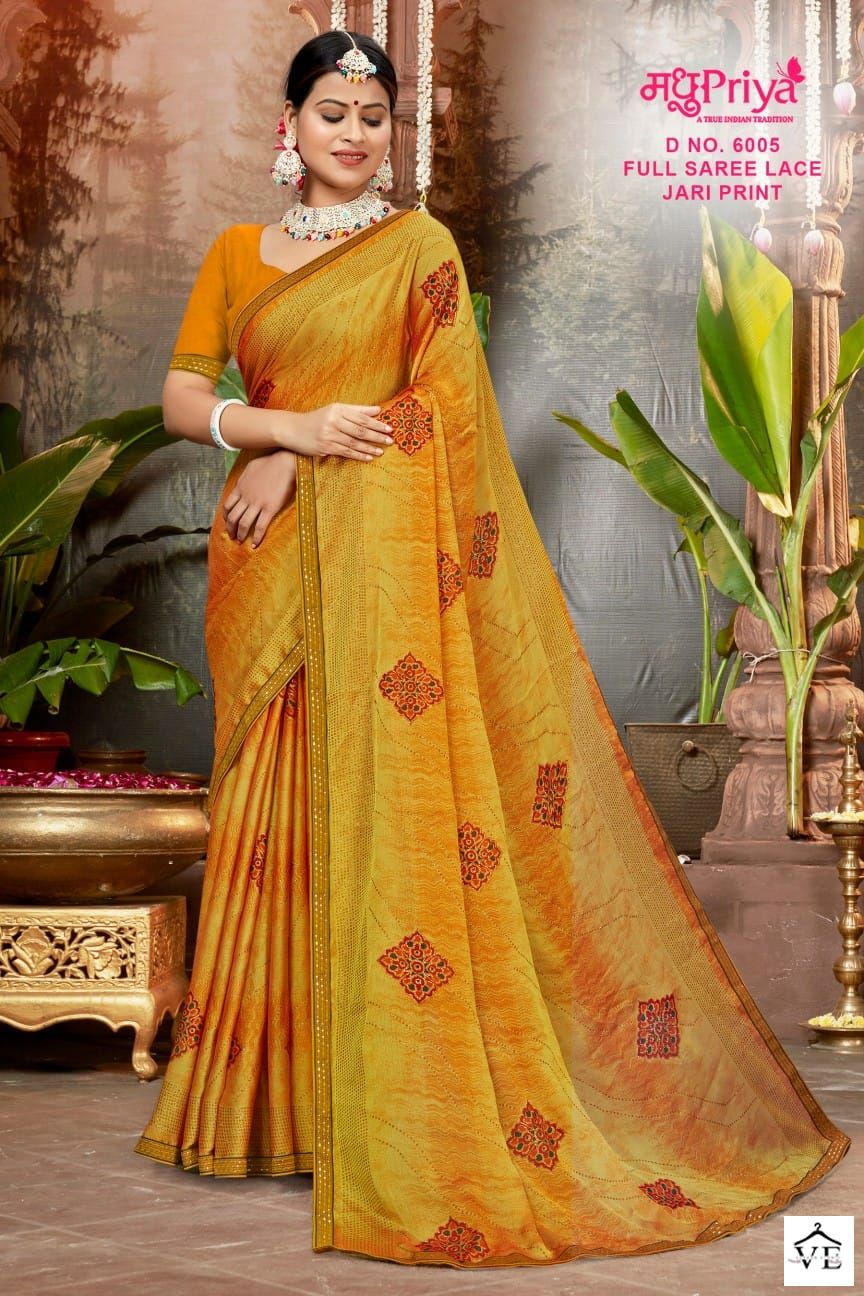 Madhupriya Black Berry D.No 6005 P C Moss Chiffon Wholesale Sarees Catalog — Wholesale Sarees, MPA wholesale from Surat — view 8