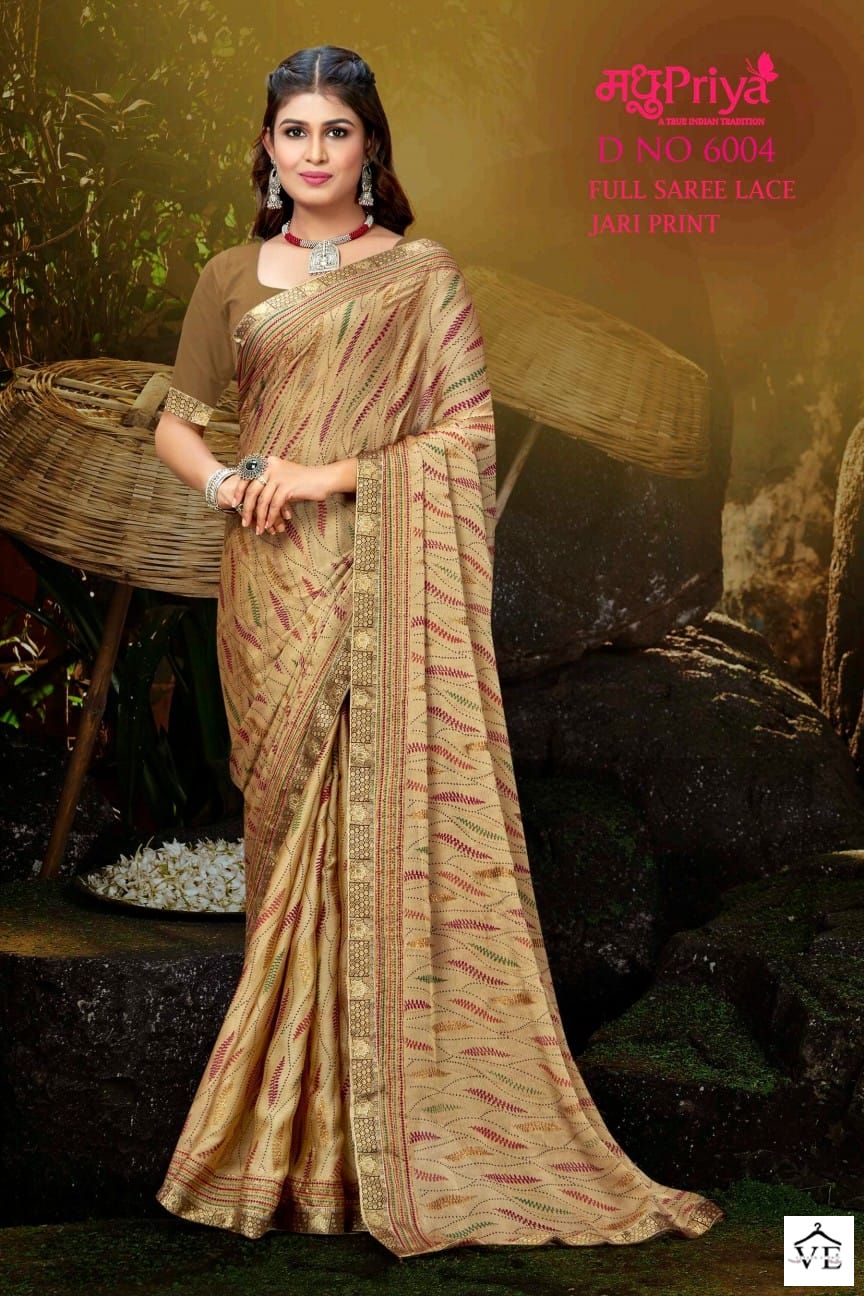 Madhupriya Black Berry D.No 6004 P C Moss Chiffon Wholesale Sarees Catalog — Wholesale Sarees, MPA wholesale from Surat — view 8