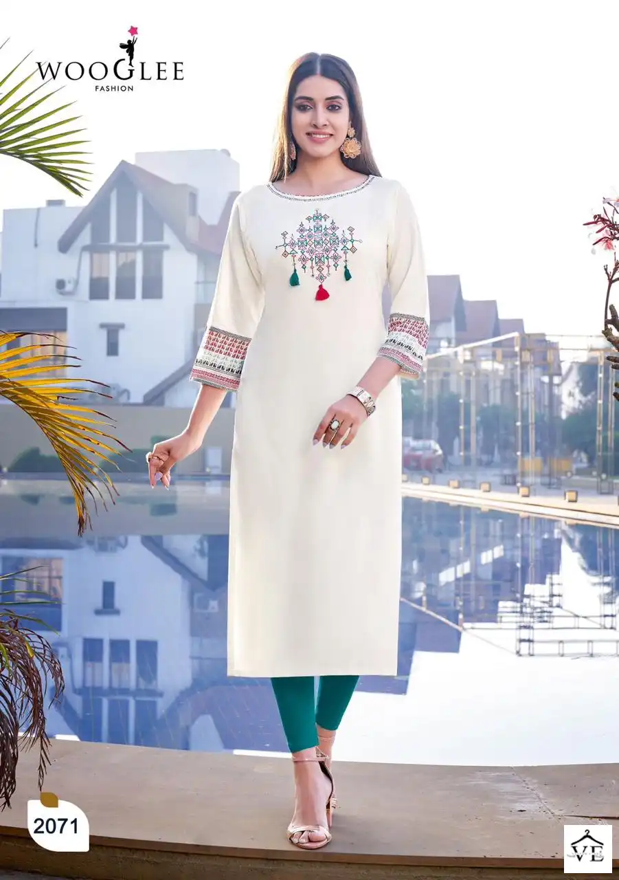 Wooglee Barbella 10 Heavy Rayon Wholesale Kurtis Catalog — Wholesale Kurtis, MPA wholesale from Surat - Gallery Image 4