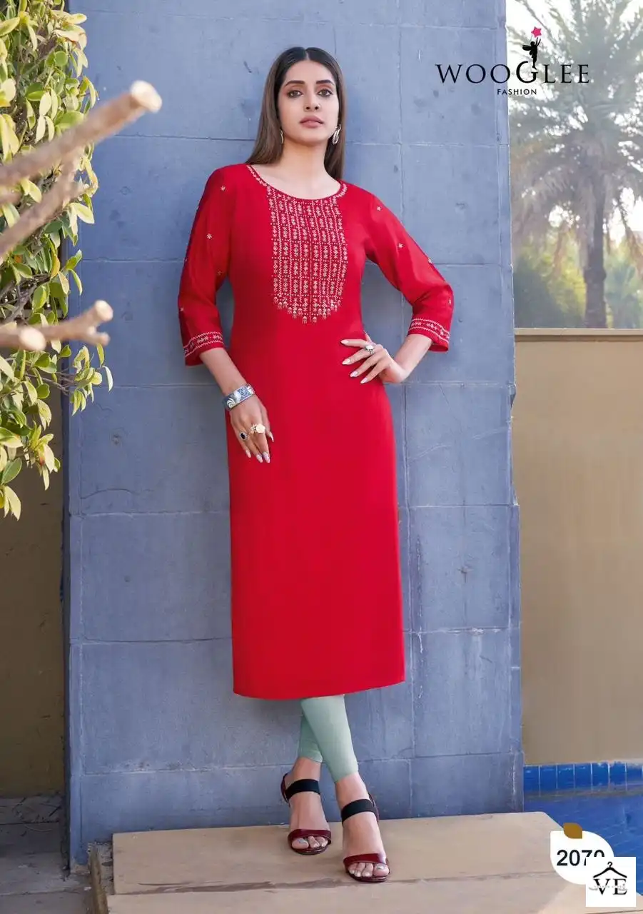 Wooglee Barbella 10 Heavy Rayon Wholesale Kurtis Catalog — Wholesale Kurtis, MPA wholesale from Surat - Gallery Image 5