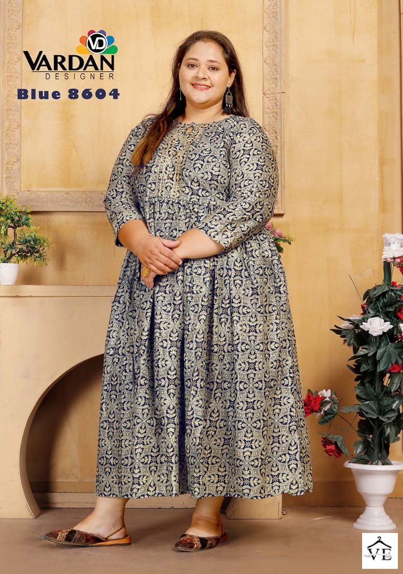 Vardan Designer Big Size Vol 1 Premium Rayon Wholesale Long Kurti Catalog — Wholesale Kurtis, MPA wholesale from Surat - Gallery Image 3