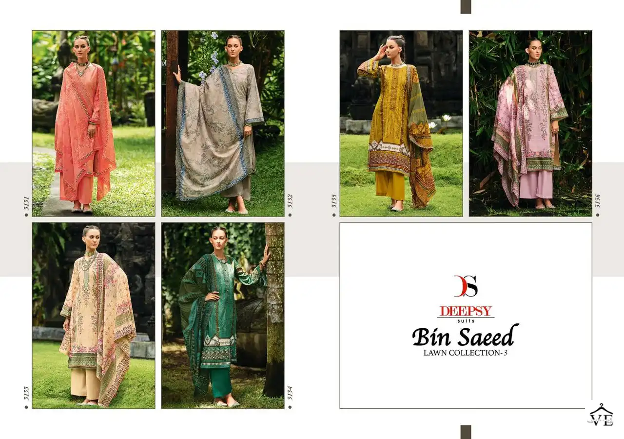 Deepsy Suits Bin Saeed Lawn 3 Pure Cotton Wholesale Pakistani Salwar Suit Catalog — Wholesale Salwar Suits, MPA wholesale from Surat — view 7