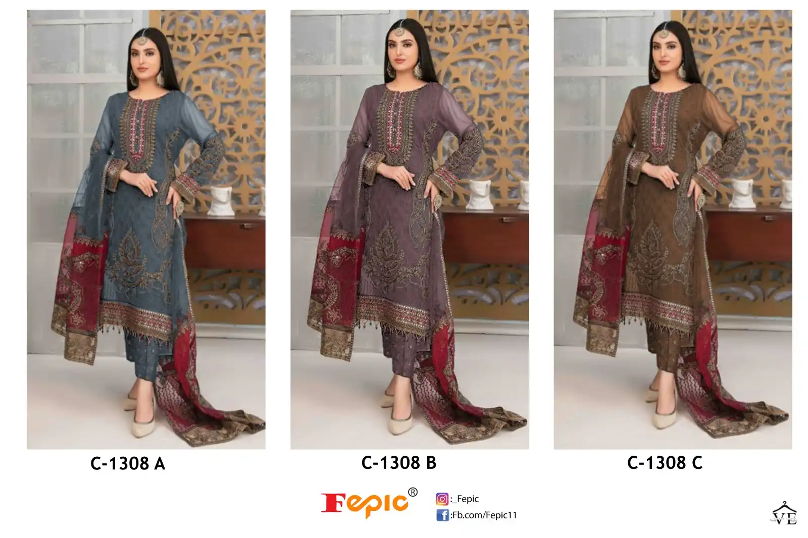 Fepic C-1308 Georgette Wholesale Pakistani Suits Catalog — Wholesale Salwar Suits, MPA wholesale from Surat — view 4