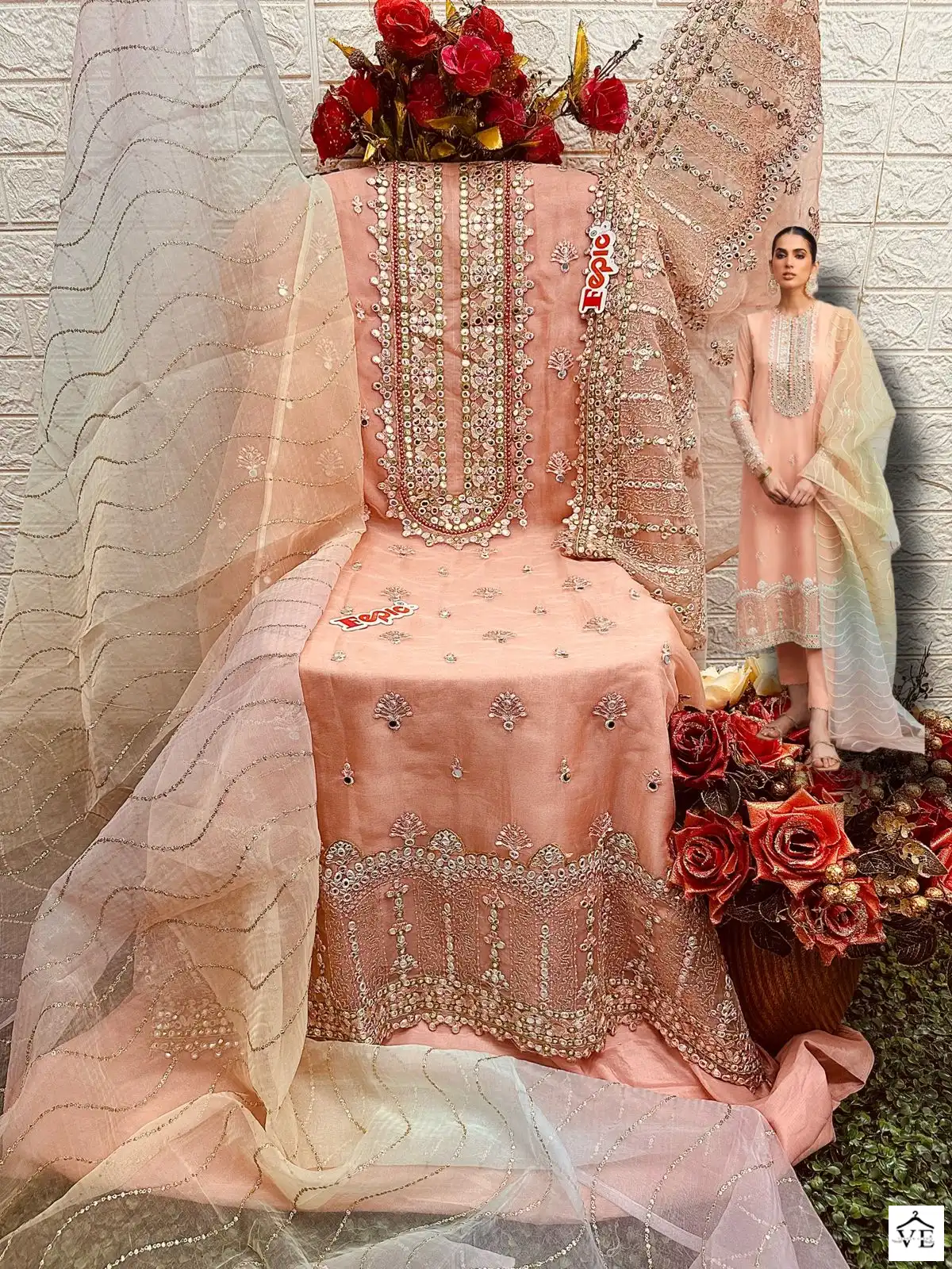 Fepic C-1522 Organza Wholesale Pakistani Suit — Wholesale Salwar Suits, MPA wholesale from Surat — view 2