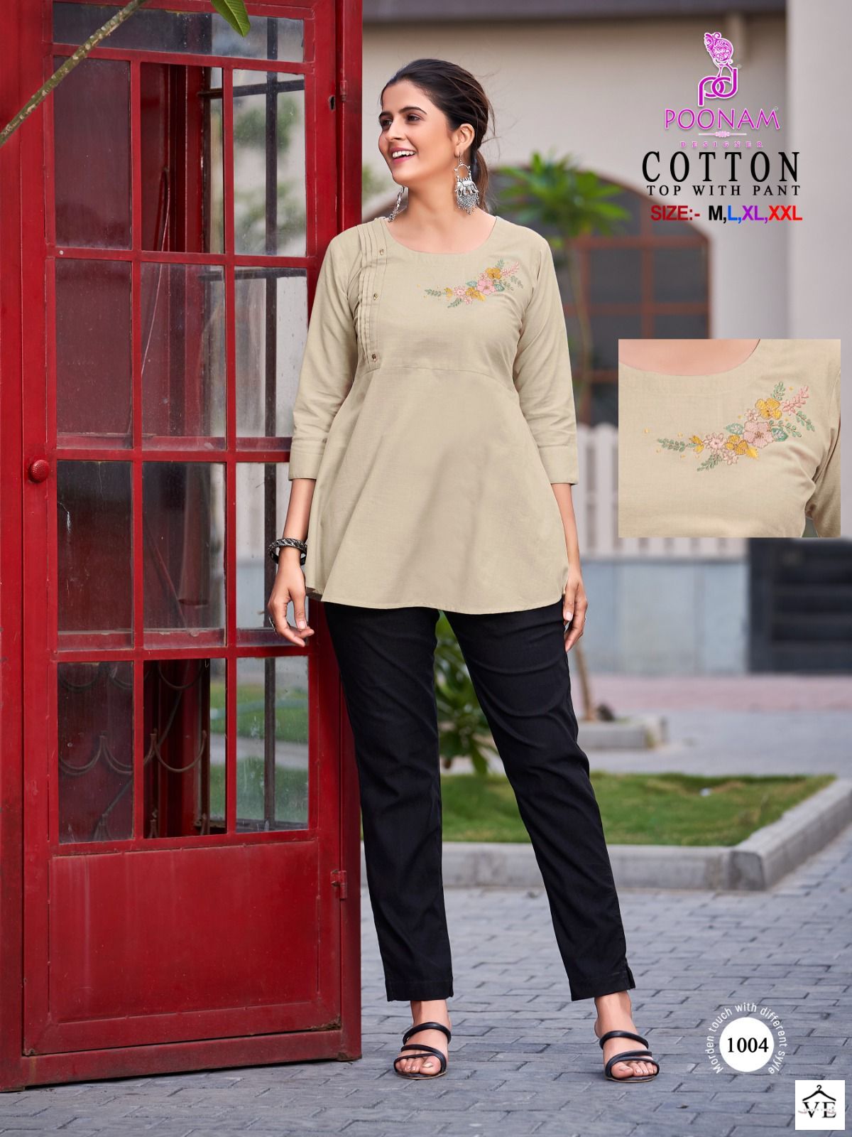 Poonam Designer Cotton 100 % Cotton Wholesale Kurti With Pant Catalog — Wholesale Kurtis, MPA wholesale from Surat - Gallery Image 2
