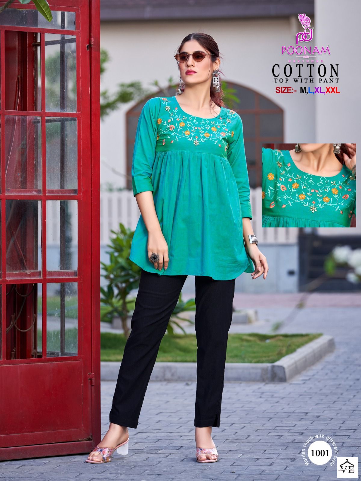 Poonam Designer Cotton 100 % Cotton Wholesale Kurti With Pant Catalog — Wholesale Kurtis, MPA wholesale from Surat - Gallery Image 3