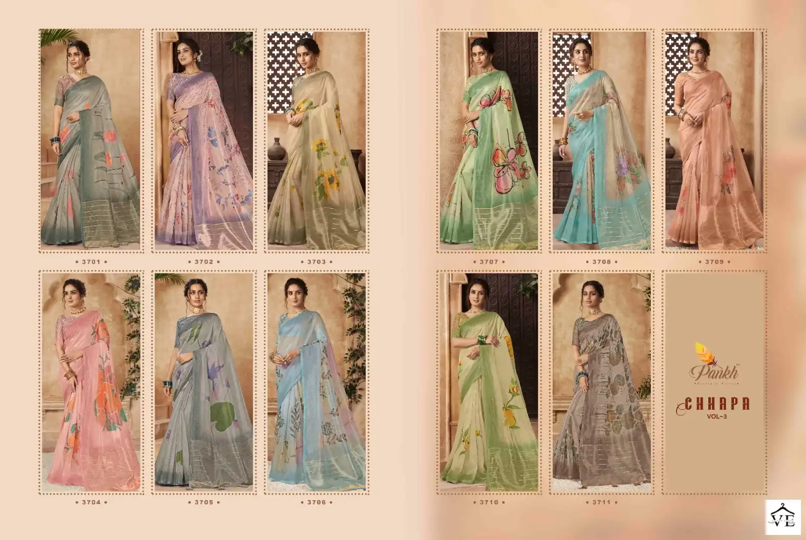 Pankh Chhapa Vol 3 Organza Wholesale Sarees Catalog - Image 12