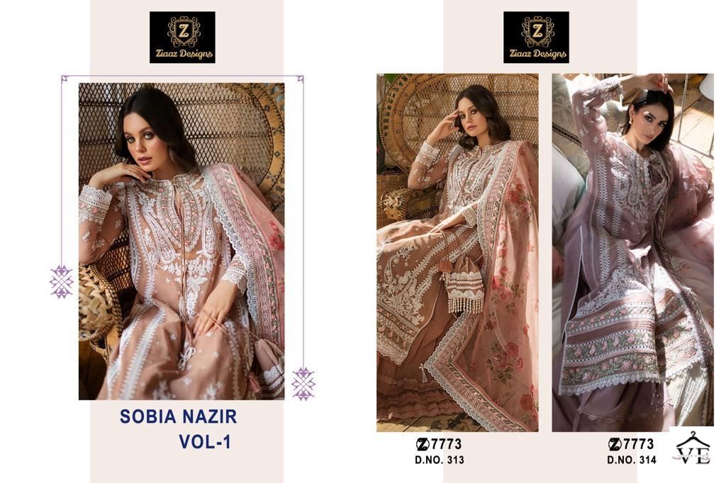 Ziaaz Designs Codes 313 314 Cambric Cotton Wholesale Pakistani Salwar Suit Catalog — Wholesale Salwar Suits, MPA wholesale from Surat — view 3