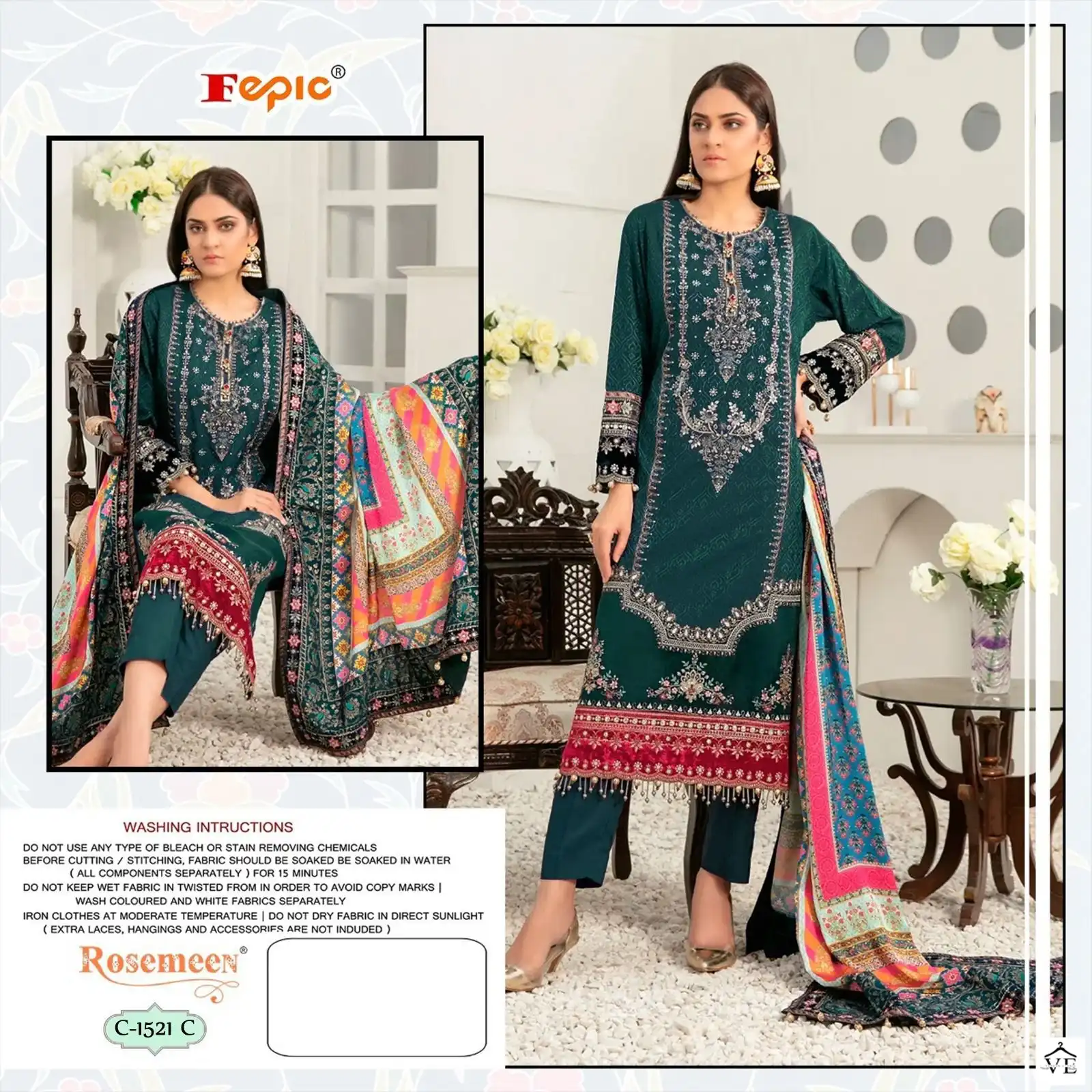 Fepic D1521 Georgette Wholesale Pakistani Salwar Suit Catalog — Wholesale Salwar Suits, MPA wholesale from Surat - Gallery Image 2