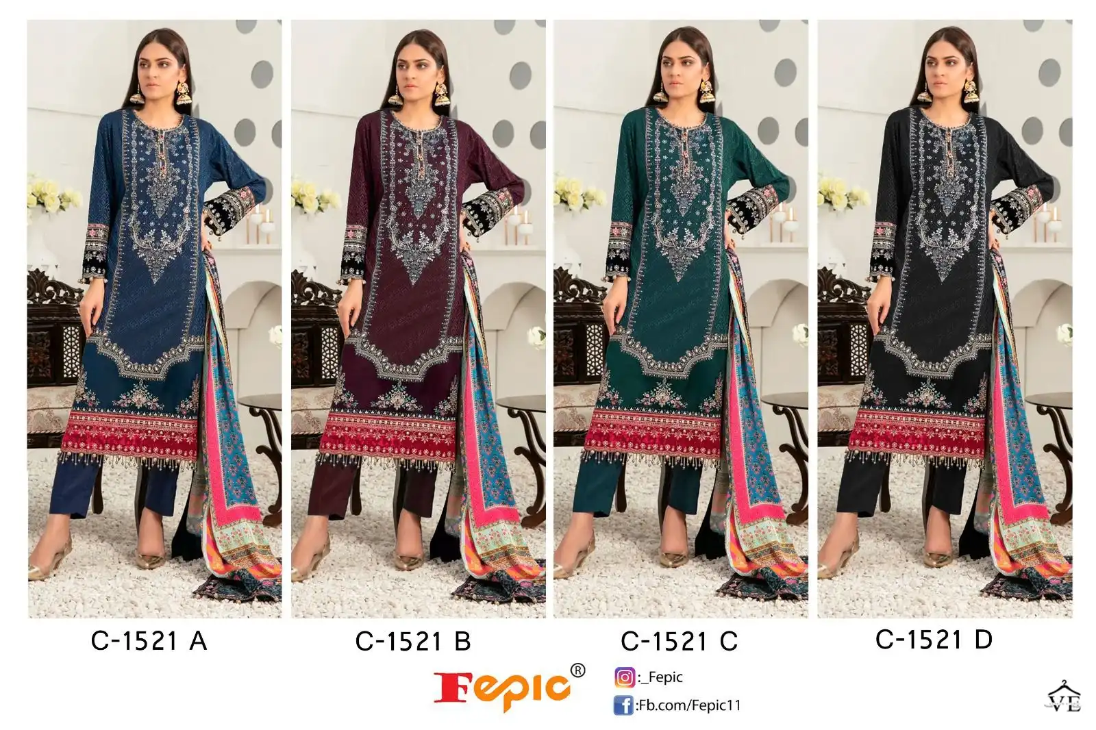Fepic D1521 Georgette Wholesale Pakistani Salwar Suit Catalog — Wholesale Salwar Suits, MPA wholesale from Surat — view 4