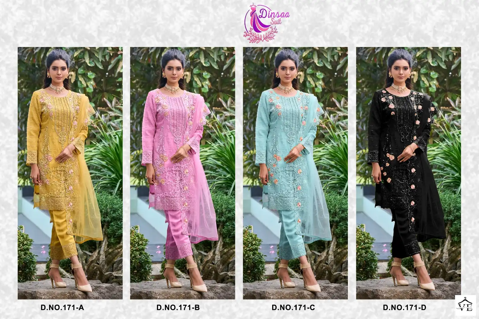 Dinsaa Dno 171 Organza Wholesale Pakistani Suits Catalog — Wholesale Salwar Suits, MPA wholesale from Surat — view 8