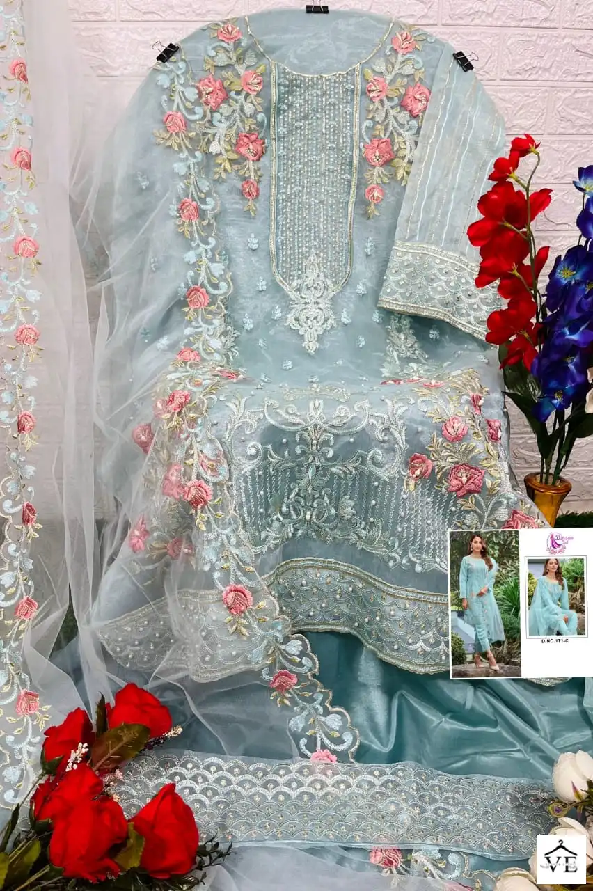 Dinsaa Dno 171 Organza Wholesale Pakistani Suits Catalog — Wholesale Salwar Suits, MPA wholesale from Surat - Gallery Image 6