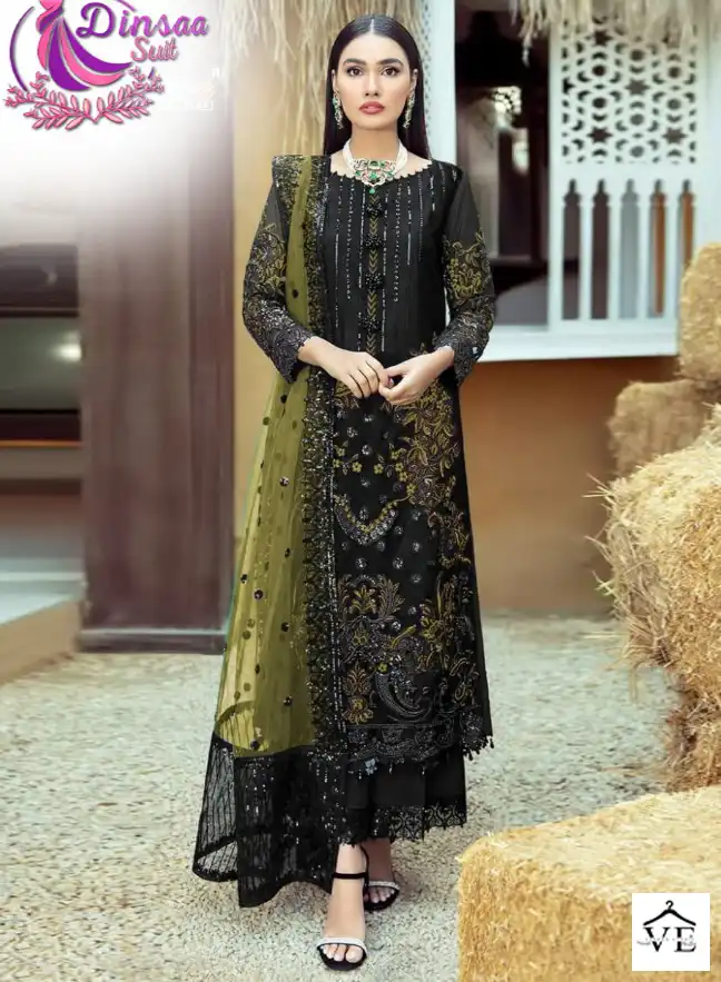 Dinsaa Ds-102 Faux Georgette Wholesale Pakistani Suit Catalog — Wholesale Salwar Suits, MPA wholesale from Surat - Gallery Image 3