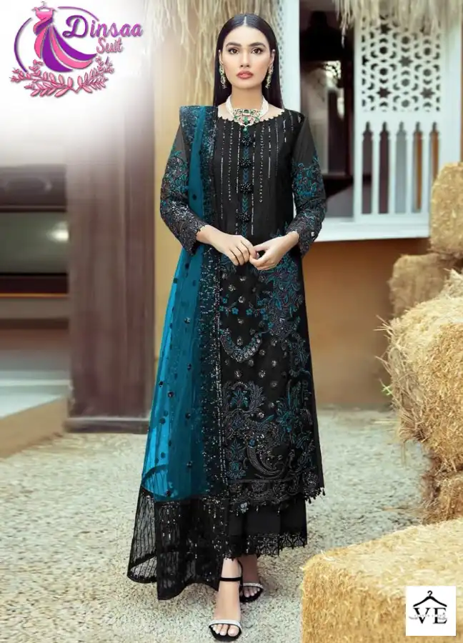 Dinsaa Ds-102 Faux Georgette Wholesale Pakistani Suit Catalog — Wholesale Salwar Suits, MPA wholesale from Surat - Gallery Image 2