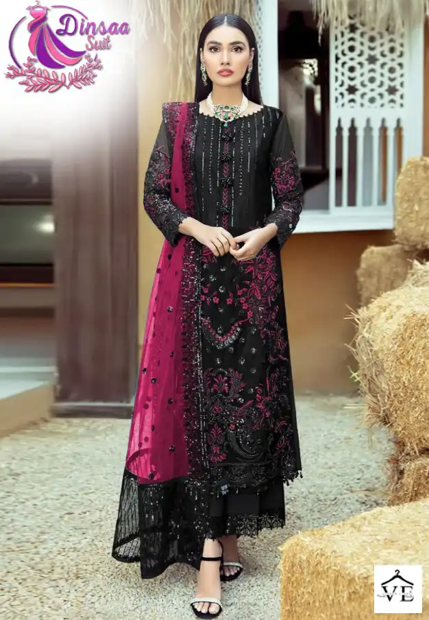 Dinsaa Ds-102 Faux Georgette Wholesale Pakistani Suit Catalog — Wholesale Salwar Suits, MPA wholesale from Surat — view 1