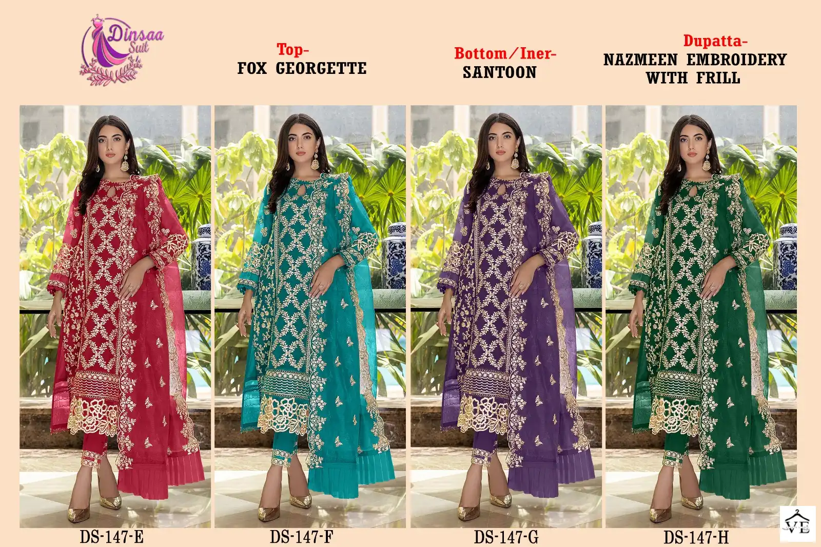 Dinsaa Dno 147 Georgette Wholesale Pakistani Suits Catalog — Wholesale Salwar Suits, MPA wholesale from Surat — view 9