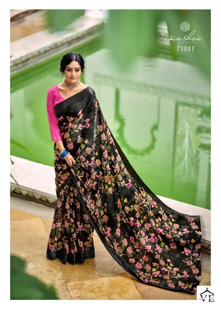 Kashvi Creation Flora Satin Wholesale Sarees Catalog — Wholesale Sarees, Kashvi Creation wholesale from Surat - Gallery Image 6