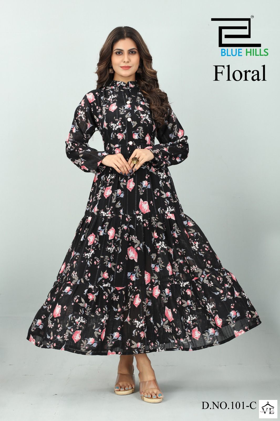 Blue Hills Floral Heavy Chiffon Lining Wholesale Long Gowns Catalog — Wholesale Kurtis, MPA wholesale from Surat — view 2
