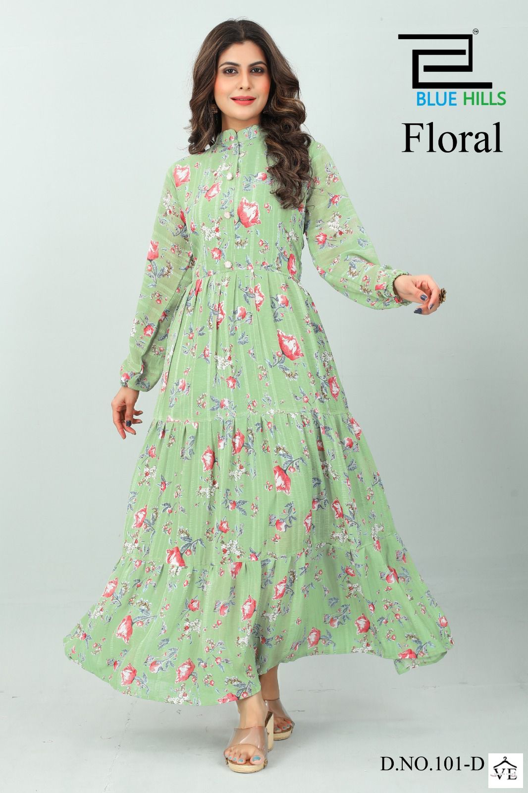 Blue Hills Floral Heavy Chiffon Lining Wholesale Long Gowns Catalog — Wholesale Kurtis, MPA wholesale from Surat — view 3