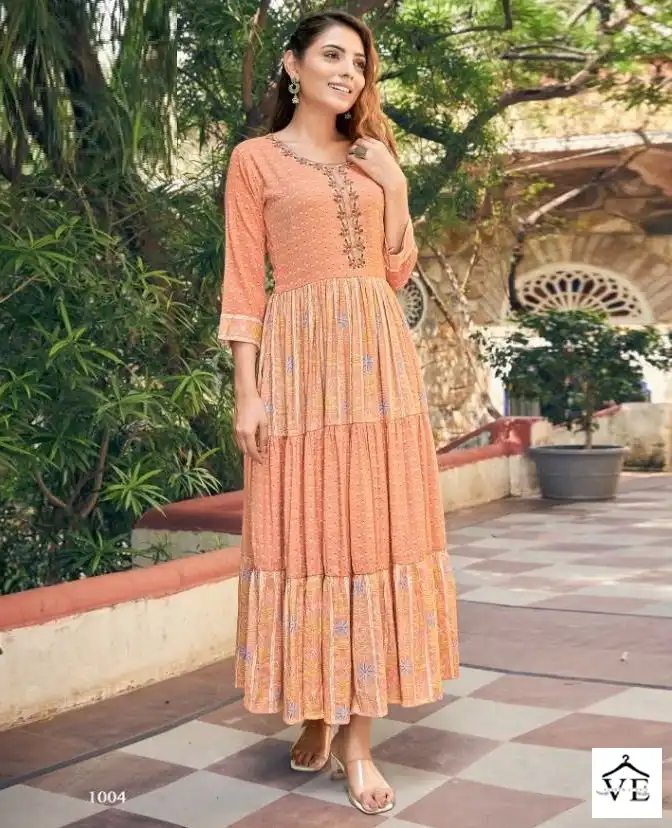 Vitara Fusion Rayon Wholesale Long Gown Kurti Catalog — Wholesale Kurtis, MPA wholesale from Surat — view 1