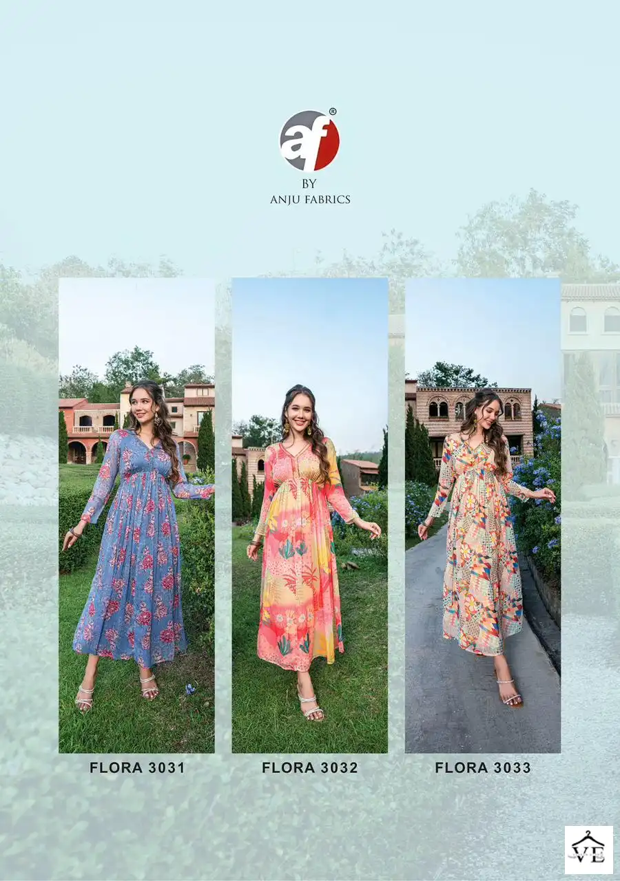 Anju Fabrics Flora Vol 2 Premium Chiffon Wholesale One Piece Flared Dresses Catalog — Wholesale Kurtis, MPA wholesale from Surat - Gallery Image 5