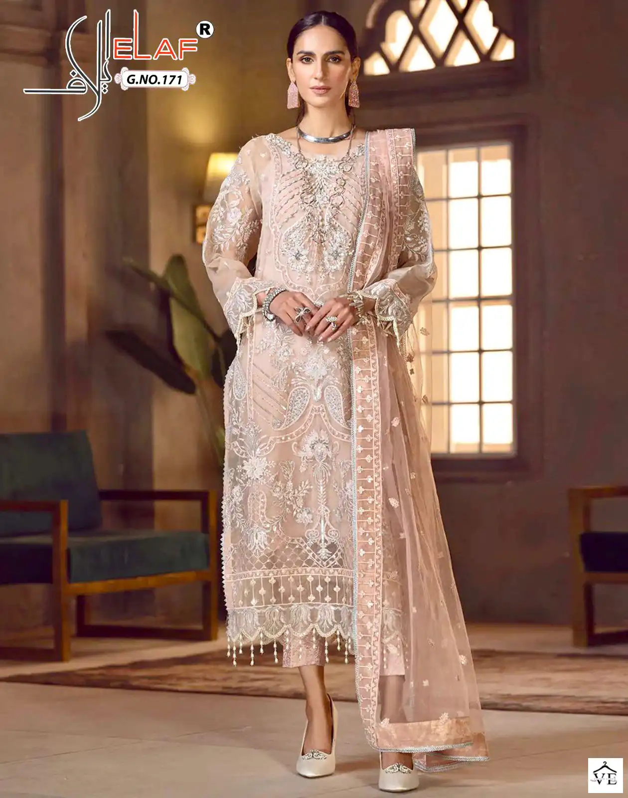Elaf G-171 Organza Wholesale Pakistani Salwar Suit — Wholesale Salwar Suits, MPA wholesale from Surat — view 1