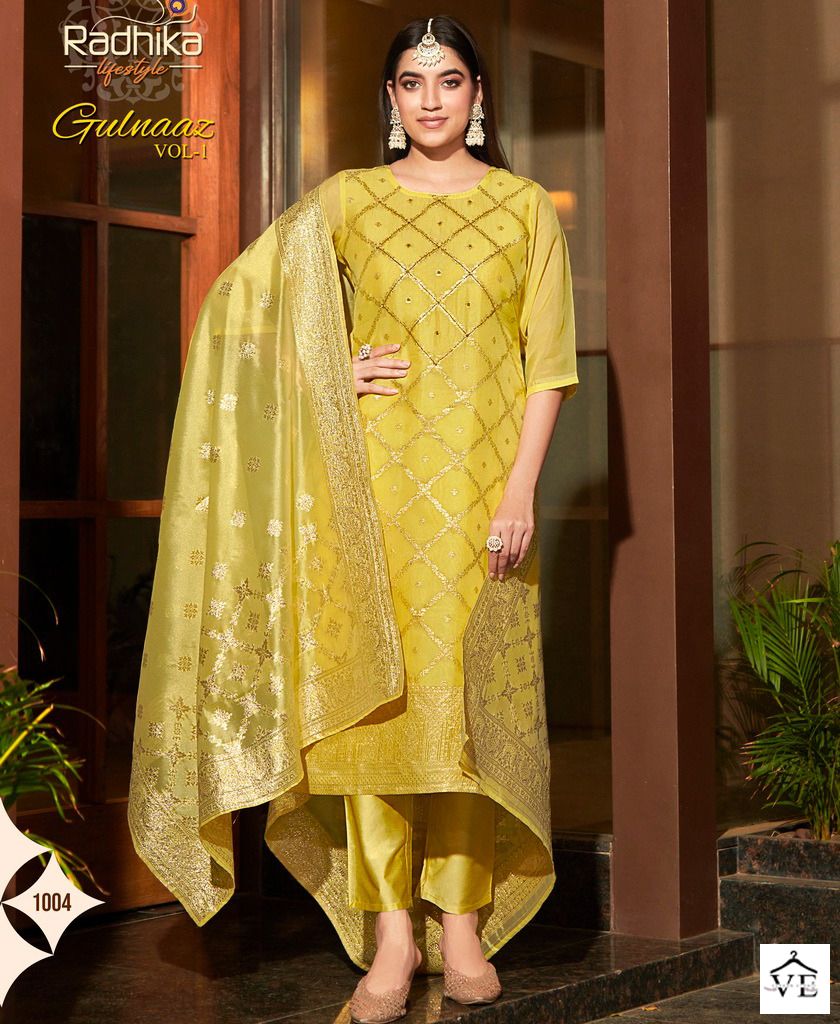 Radhika Lifestyle Gulnaaz Vol 1 Organza Weaving Wholesale Designer Readymade Salwar Suit Catalog — Wholesale Salwar Suits, MPA wholesale from Surat — view 1